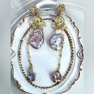 Handmade Freshwater Keshi Pearl Unicorn 🦄 Color Dangle Earrings S925 SS Posts